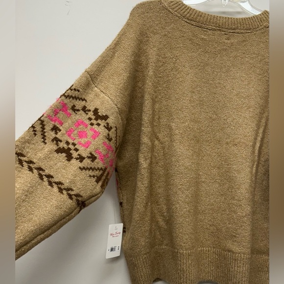 Lucky Brand Tan and Pink Crew Neck Sweater with Nordic Pattern - Picture 8 of 8